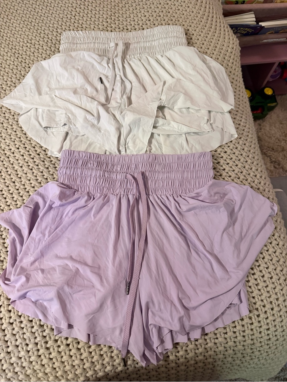 High-Waist Ruffle Layered Shorts with Smocked Waistband - Lavender